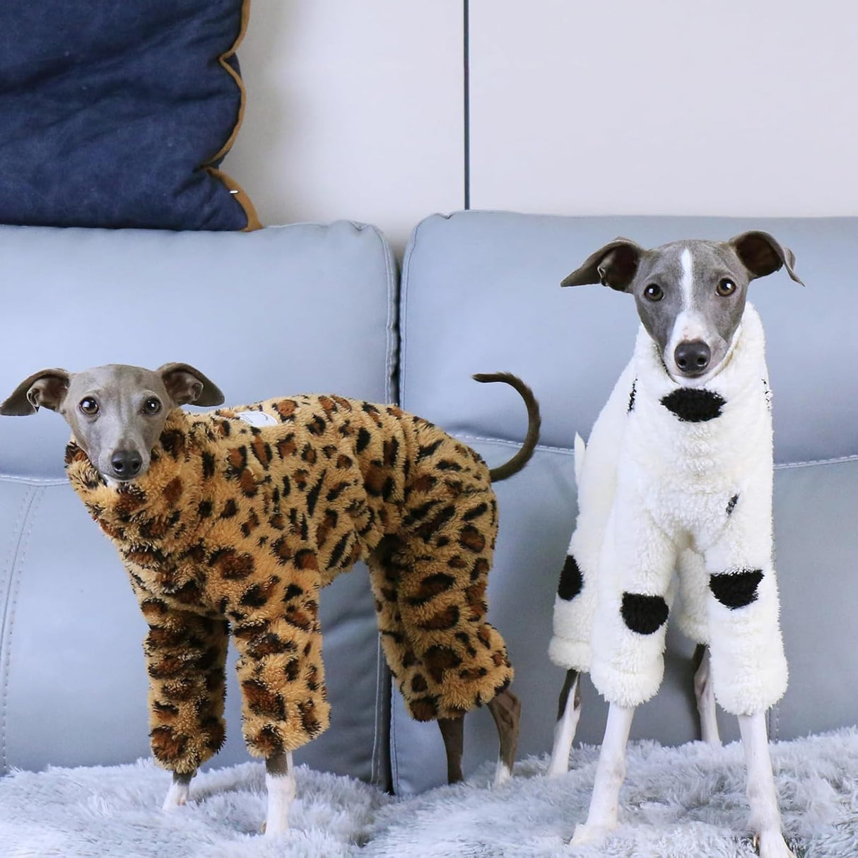Winter Dog Onesie for Italian Greyhound,Warm Fleece Dog Jumpsuit Pajamas Long Sleeves Pet Pullover Sweater Whippet Outfit for Small Medium Large Dogs Cold Weather Coat (White, M)