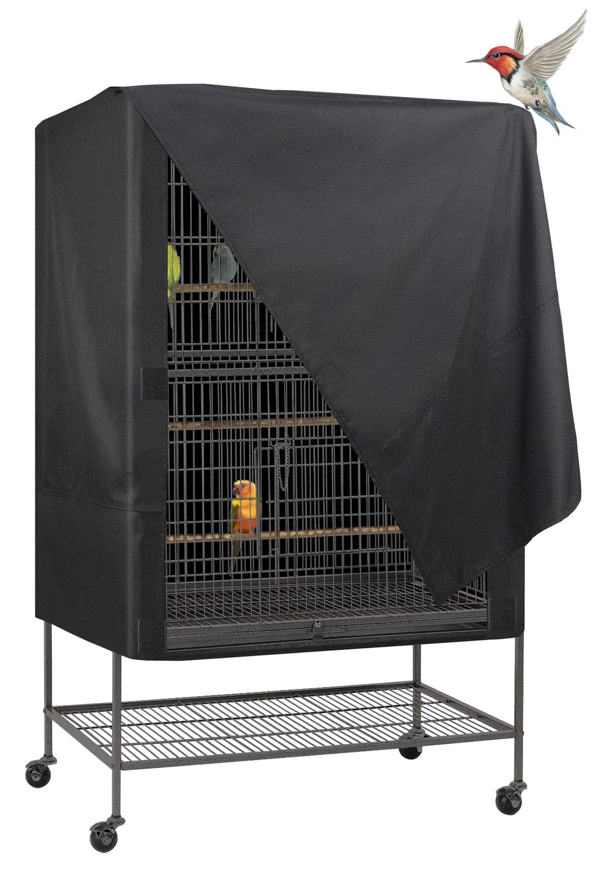 Explore Land Bird Universal Pet Cage Cover Good Night for Cats, Mink, Totoro, Parakeet, Parrot and Small Animals (Black, L)
