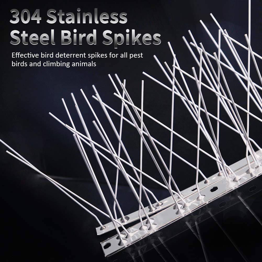 REMIAWY Bird Spikes for Pigeons Small Birds Cat, 10 Feet Anti Bird Spikes Stainless Steel Bird Deterrent Spikes 10 Strips