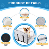PU Center Console Dog Car Seat for Small Dogs Up to 12lbs, Portable Dogs Armrest Booster Seat with Adjustable Straps & Storage Pocket (Grey PU)