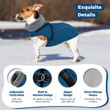 Queenmore Dog Coat,Windproof Dog Coat for Medium Dogs,Dogs Jackets with Harness Built in,Waterproof Doggy Coats with Zipper On Back,Reflective Cold Weather Coats for Dachshund，Boston Terrier,Blue,M