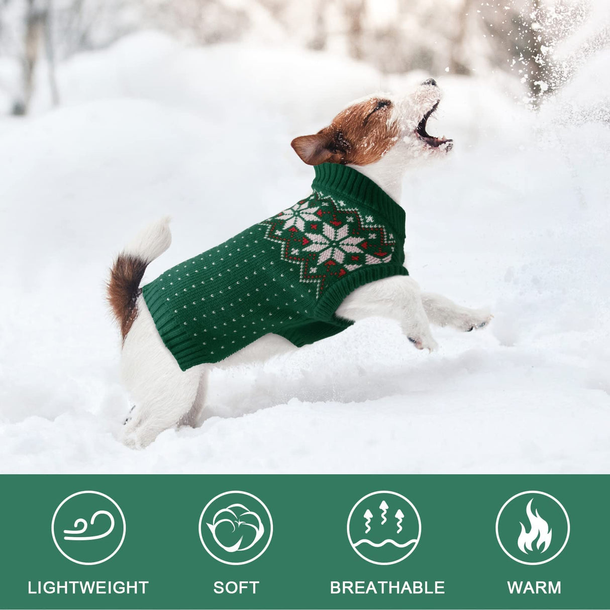 Kuoser Dog Christmas Sweater, Soft Warm Xmas Sweaters for Small Medium Large Dogs Boy Girl, Comfortable Dog Sweater with Leash Hole Snowflake Puppy Knit Outfit for Holiday Winter Fall, Green 2XL
