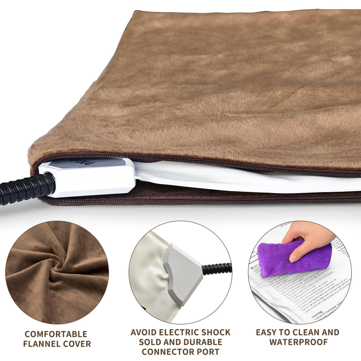 NAMOTEK Pet Heating Pad Adjustable Temperature with Timer, Waterproof Heated Mat with Chew Resistant Cord, Auto Power-Off Electric Indoor Pet Heat Pad for Dogs and Cats