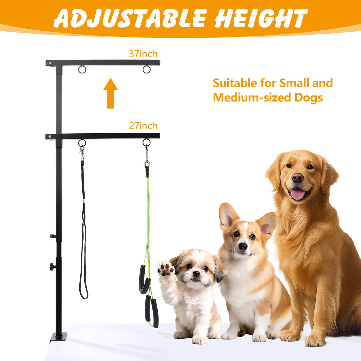 ondware Dog Grooming Arm with Dual-Spiral Clamp, Adjustable Height 27-37 inch, Dog Grooming Table Arm with Hammock, Groom Restraint for Small Medium Dogs at Home or Salon
