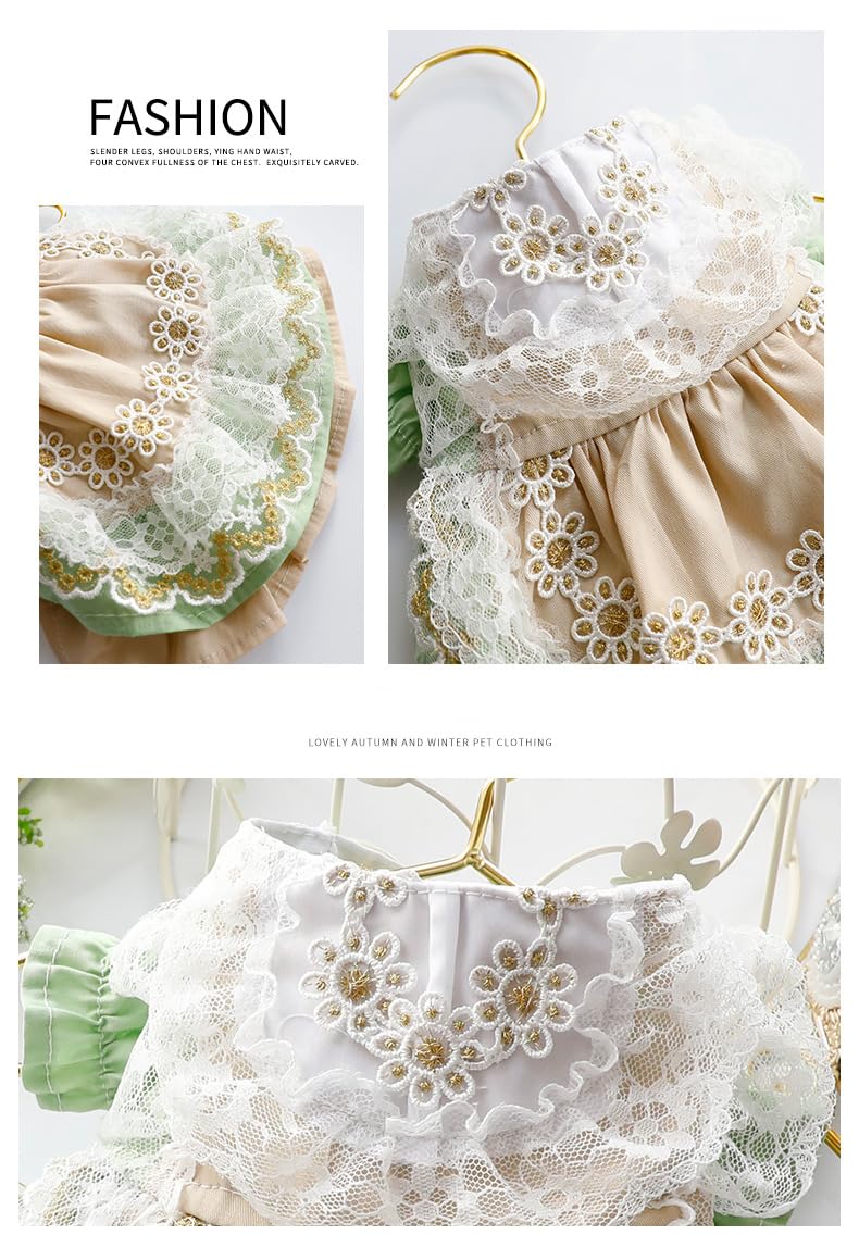 MaruPet Elegant Princess Lace Dress Tutu Queen Style with Bowknot for Small, Extra Small Dog Teddy, Pug, Chihuahua, Shih Tzu, Yorkshire Terriers M-Green-1 S