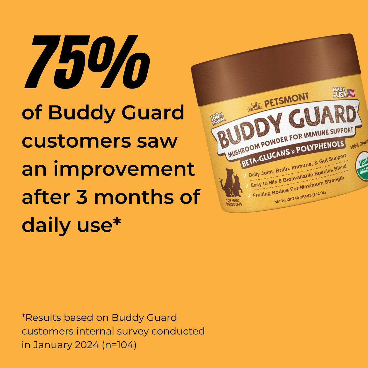 Petsmont Buddy Guard for Lumps and Bumps, Lipoma for Dogs & Cats, Patent Pending Organic 9 Mushroom Powder Blend Natural Dog Probiotic & Immune Support Chaga, Reishi, Lion's Mane, Turkey Tail Mushroom