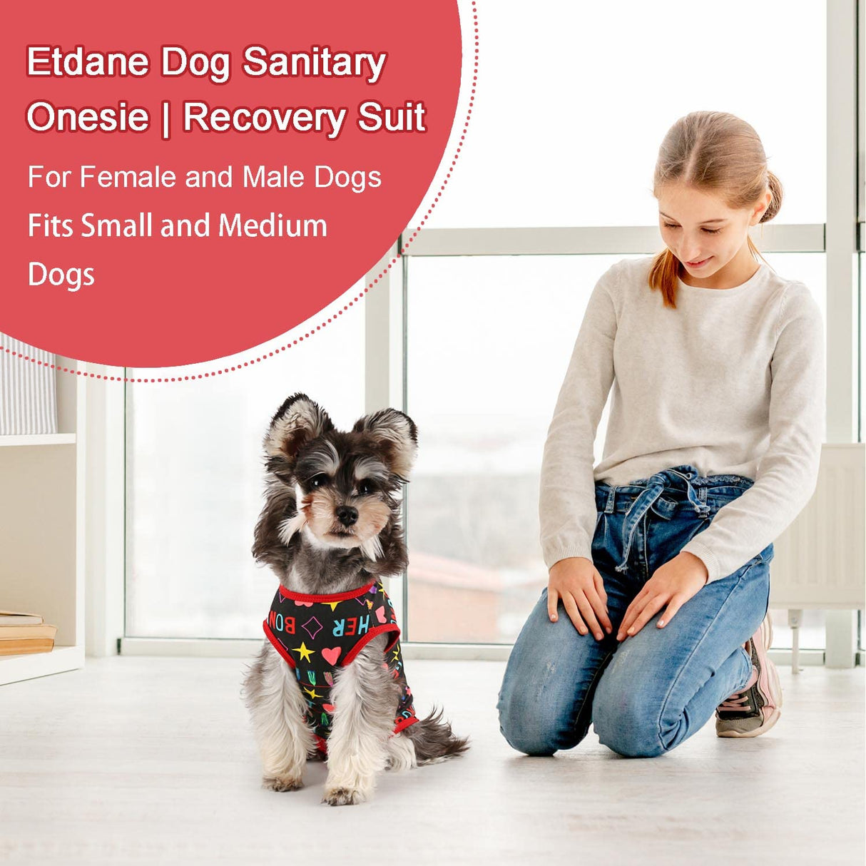 Etdane Dog Period Diapers Small Dog Period Suit Dog Sanitary Panties for Male Female Dogs Diaper Cover for Heat Black/S