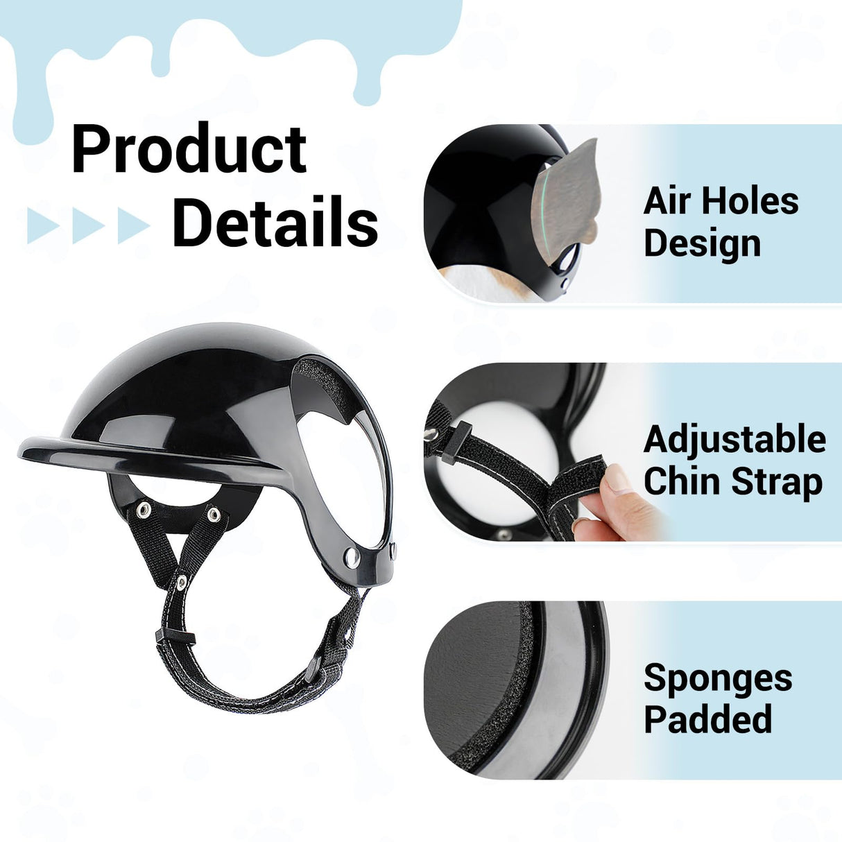 LESYPET Dog Helmet and Goggles for Small Dogs, UV Protection Dog Sunglasses Eye Protection Pet Motorcycle Helmet with Ear Hole for Riding, Windproof Dogs Goggles and Helmet Set, Silver and Black
