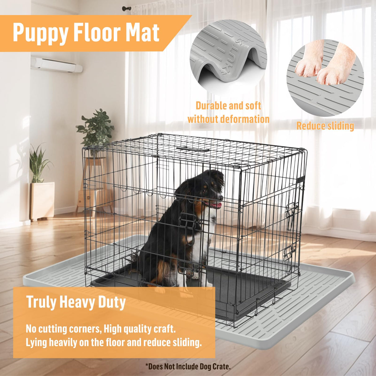 Bartuke Silicone Dog Crate Mat, 27" x 27" Crate Liner for Dog Cages, Kennel Mat with Raised Edge, Washable, Waterproof, Leakproof, Protect Floors