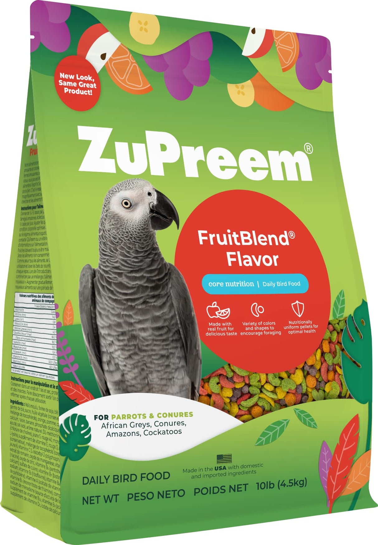 ZuPreem FruitBlend Bird Food for Medium Large Birds, Parrots, Conures, 10 lbs
