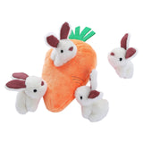 Interactive Hide and Seek Squeaky Dog Plush Toy, Rabbit and Carrot, Orange and White, 5-Pack