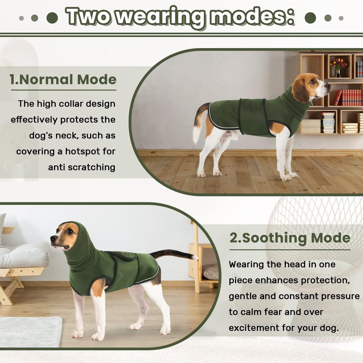 IDOMIK Dog Anxiety Calming Hoodie, Breathable Jacket Vest for Thunderstorms, Fireworks, Vet Visits, Separation, Adjustable for Noise Block & Ear Protection Recovery, Green, XS