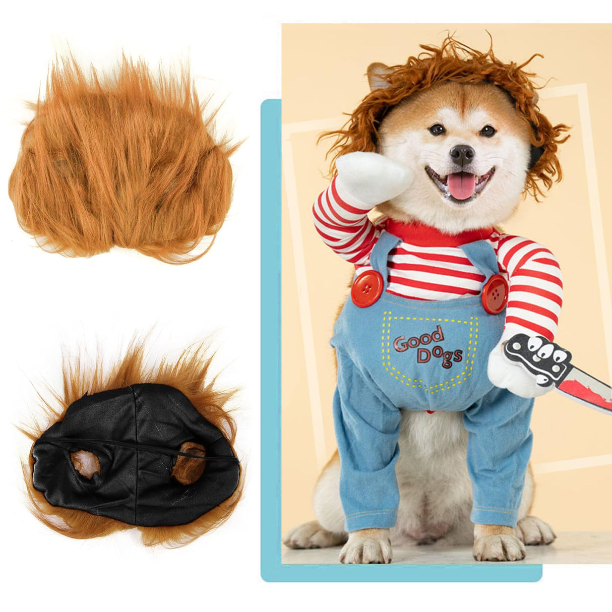 Dog Halloween Costume,Funny Chucky Dog Costume with Pet Wig,Cosplay Scary Outfit with Knife Clothes for Dogs (Medium)
