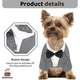 Queenmore Dog Tuxedo, Formal Outfit for Wedding & Halloween - Pet Tuxedo with Tie for Large, Medium & Small Dogs, Puppy & Cats (Grey, S)