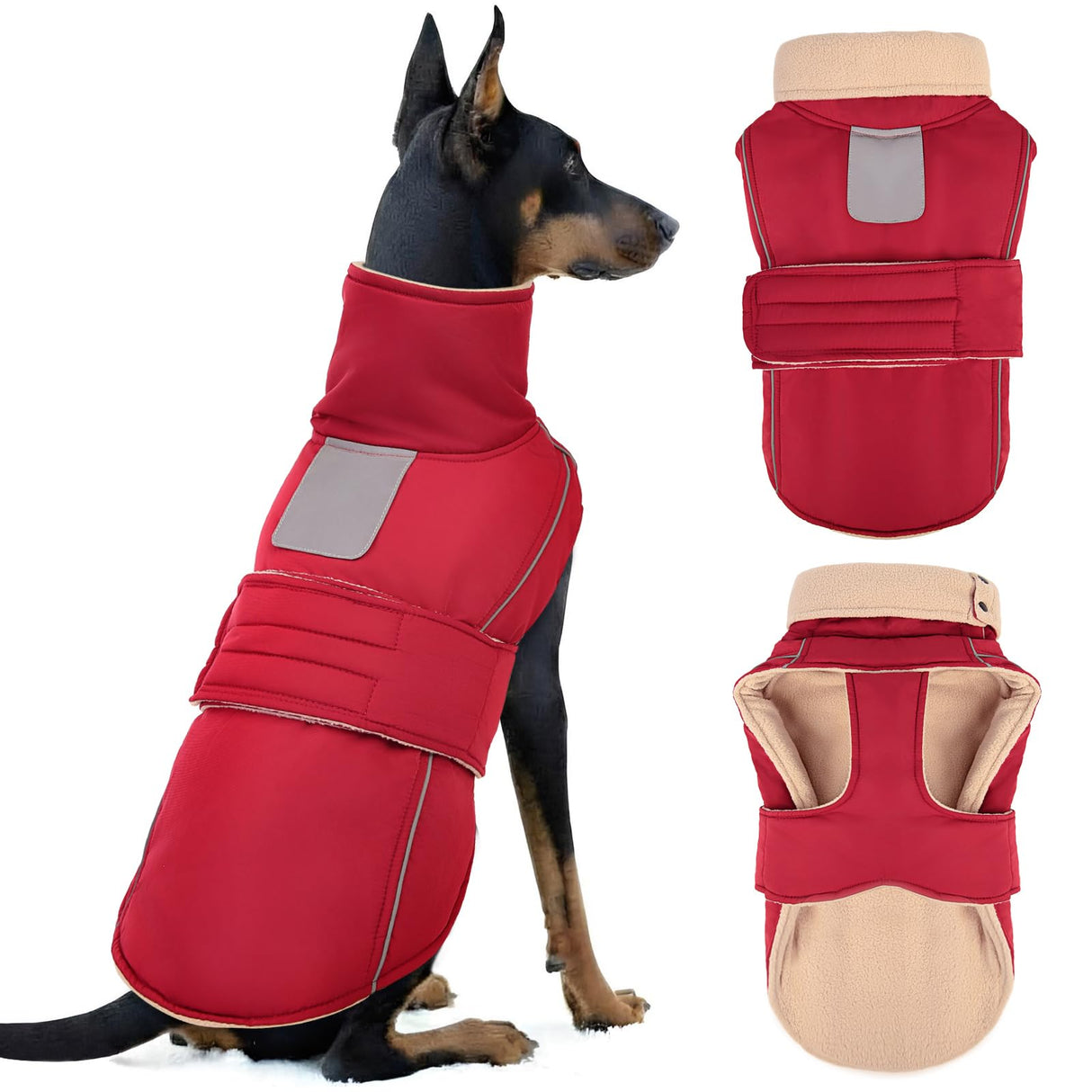 ASENKU Warm Dog Coat, Waterproof Dog Jackets for Large Dogs with Reflective Fleece Vest Turtleneck with Button,Windproof Cold Weather Coats for Small Medium Large Dogs, Red, 3XL