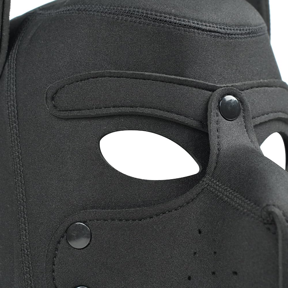 Cleiree Neoprene Puppy Mask - Dog Hood with Detachable Muzzle - Adjustable Cosplay Headgear for Role Play & Party (Black, one size)