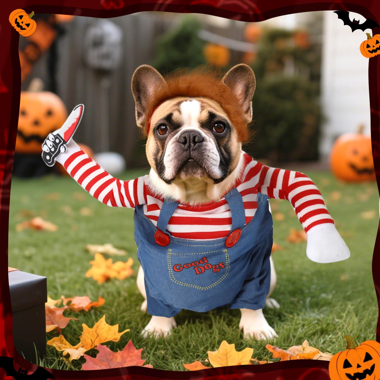 T2Y Dog Halloween Costume Pet Deadly Doll Chucky Dogs Costume with Knife & Wig, Dog Costumes for Medium Dogs Funny Party Cosplay Halloween for Corgi, Pug, Frenchie, Dachshund【XL】