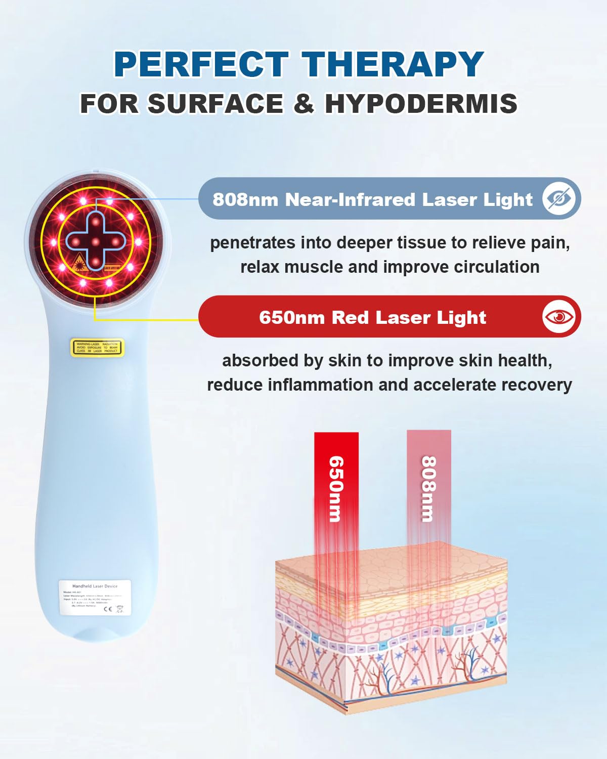 LLLT Cold Laser Therapy Device with Protective Magnetic Cover, 5 * 808nm & 10 * 650nm Human/Vet Handheld Infrared Red Light Therapy, Pet Dogs Treatment Device for Muscle Pain Relief & Improve Healing