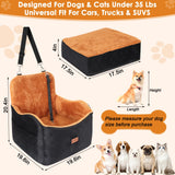 Vivifying Dog Car Seat for Small and Medium Dogs, 4" Booster Pet Car Seat with Safety Strap, Plush Travel Dog Bed for Car with Storage Pocket, Detachable Washable Cover, Fits Dogs up to 35lbs (Black)