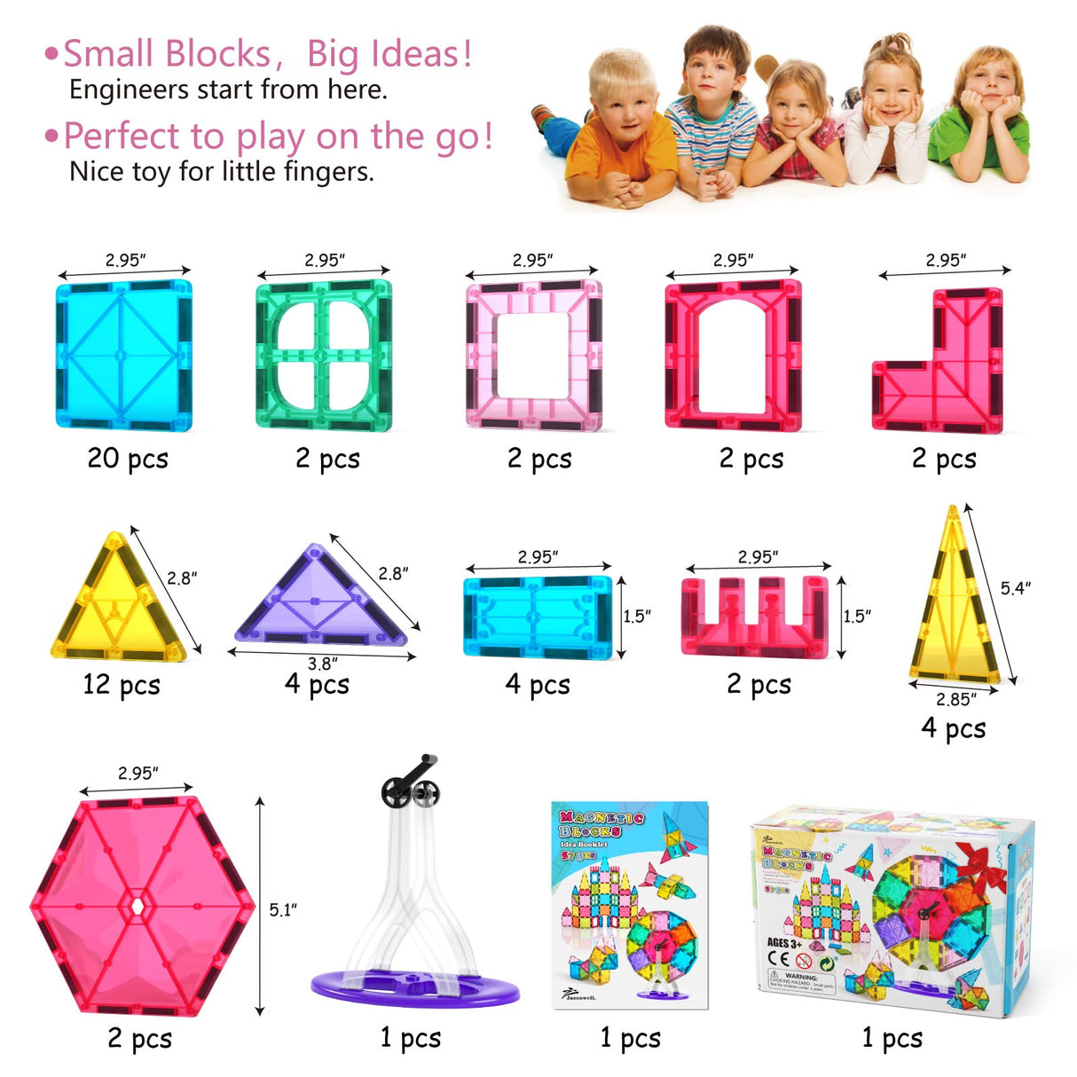 Jasonwell Magnetic Tiles Building Blocks Set for Boys Girls Preschool Educational Magnet Construction Kit Stacking STEM Toys Christmas Birthday Gifts for Kids Toddlers 3 4 5 6 7 8 9 10 + Year Old