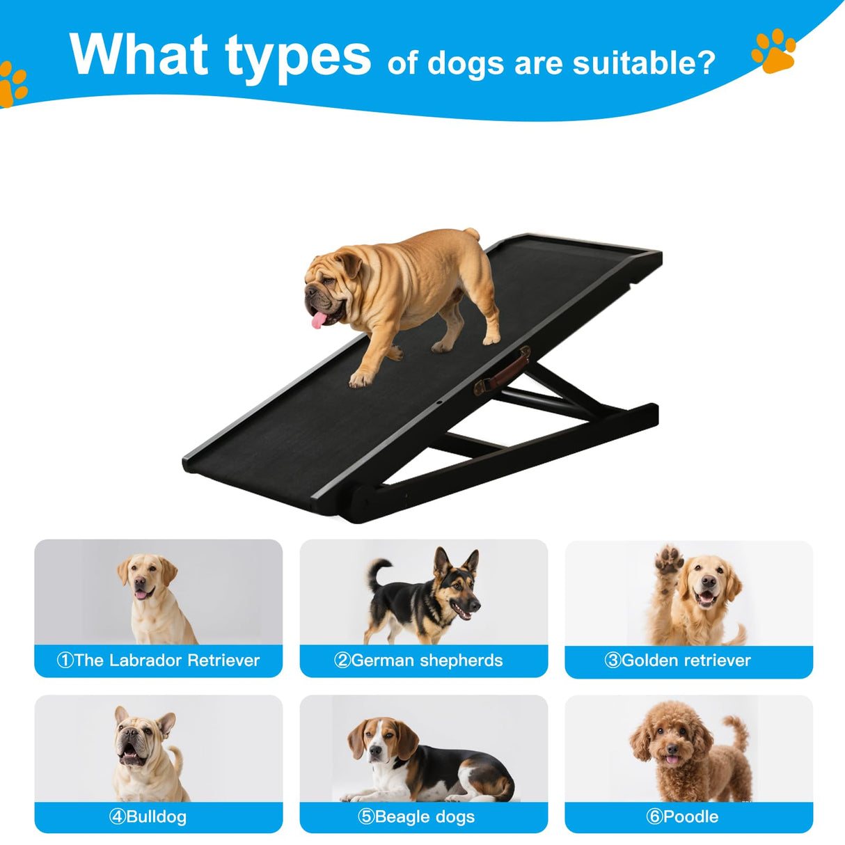 Dog Ramp for Bed and Couch- 5 Height Adjustable Premium Solid Wood Pet Ramp for Small, Medium Dogs, Collapsible Anti-Slip Dog Ramp for Sofa, Couch & Beds (Black, 115)
