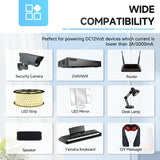 Power Adapter AC 100-240V to DC 12V 2A (2000mA) & 4-Way Power Splitter Cable for CCTV Security Cameras/DVR/NVR/LED Strip Lights/Routers and More, UL/FCC/CE Certificated (6ft)