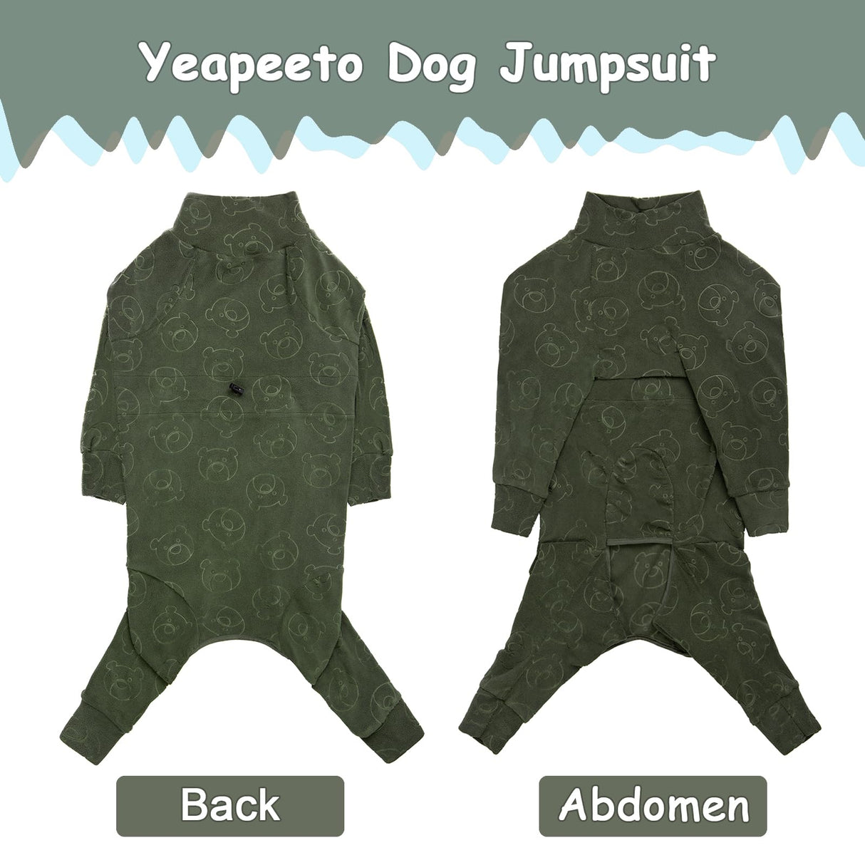 Dog Coats Autumn Winter Jumpsuit for Large Medium Dogs, Warmer Polar Fleece Dog Bodysuit Lightweight Pajamas, Pullover Stretchy Cold Weather Clothes (Dark Green, 5XL)