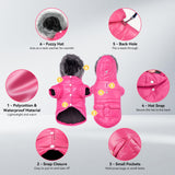 PETLESO Dog Coat for Small Dogs, Winter Pet Warm Jacket Cold Weather Windproof Puffer Jacket with Leash Hole, Button Fixable Hat, Pink XXL