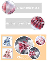 Clopon 3Pcs Harness with Leash Set Puppies Summer Clothes for Small Gril Dogs Christmas Fancy Dresses for Cat Clothes L