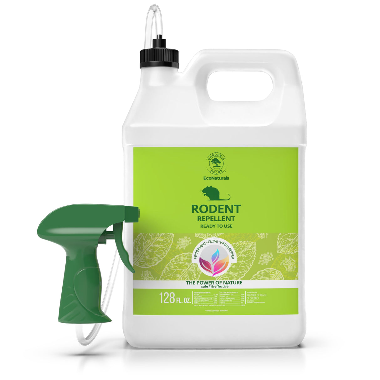 Gardenix Decor Rodent Repellent Spray – 128 oz Ready to use ; Indoor/Outdoor Natural Peppermint Oil Spray. Mouse Repellent Peppermint Oil Spray to Repel mice and Rats.