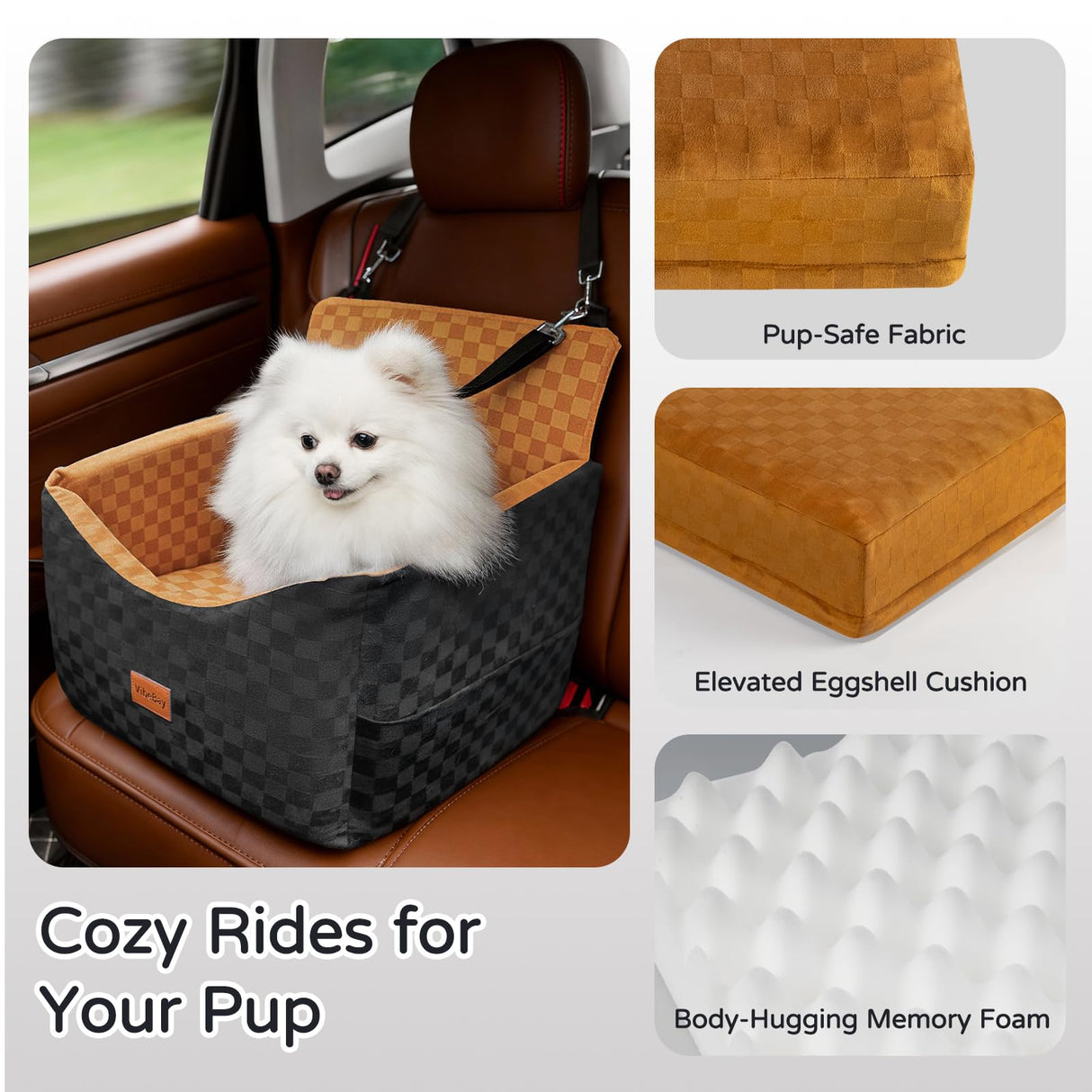 Dog Car Seat for Small Dogs, Portable Booster Seat with Memory Foam, Removable Washable Cover, Storage Pocket & Anti-Anxiety Elevated Design for Medium Dogs Under 35 lbs (Brown, Medium)