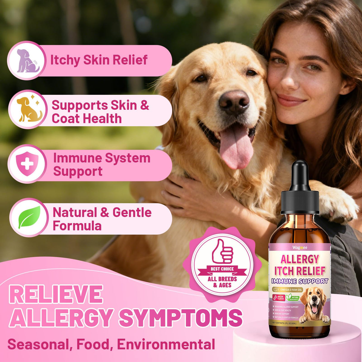 Wagmee Allergy Relief Drops for Dogs, Dog Itchy Skin Relief with Fish Oil, Omega-3, Turmeric & Natural Anti Itch for Dogs Ears & Paw Relief - Dog Seasonal Allergies, Skin & Coat Immune Supplement