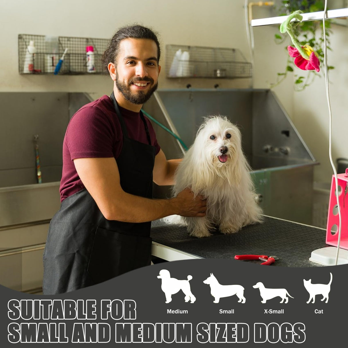 Dog Grooming Table Arm with Metal Clamp,35" Adjustable Portable Arm for Table with 1 Loop Noose & Two No Sit Haunch Holder,Grooming Restraint for Small Medium Pets