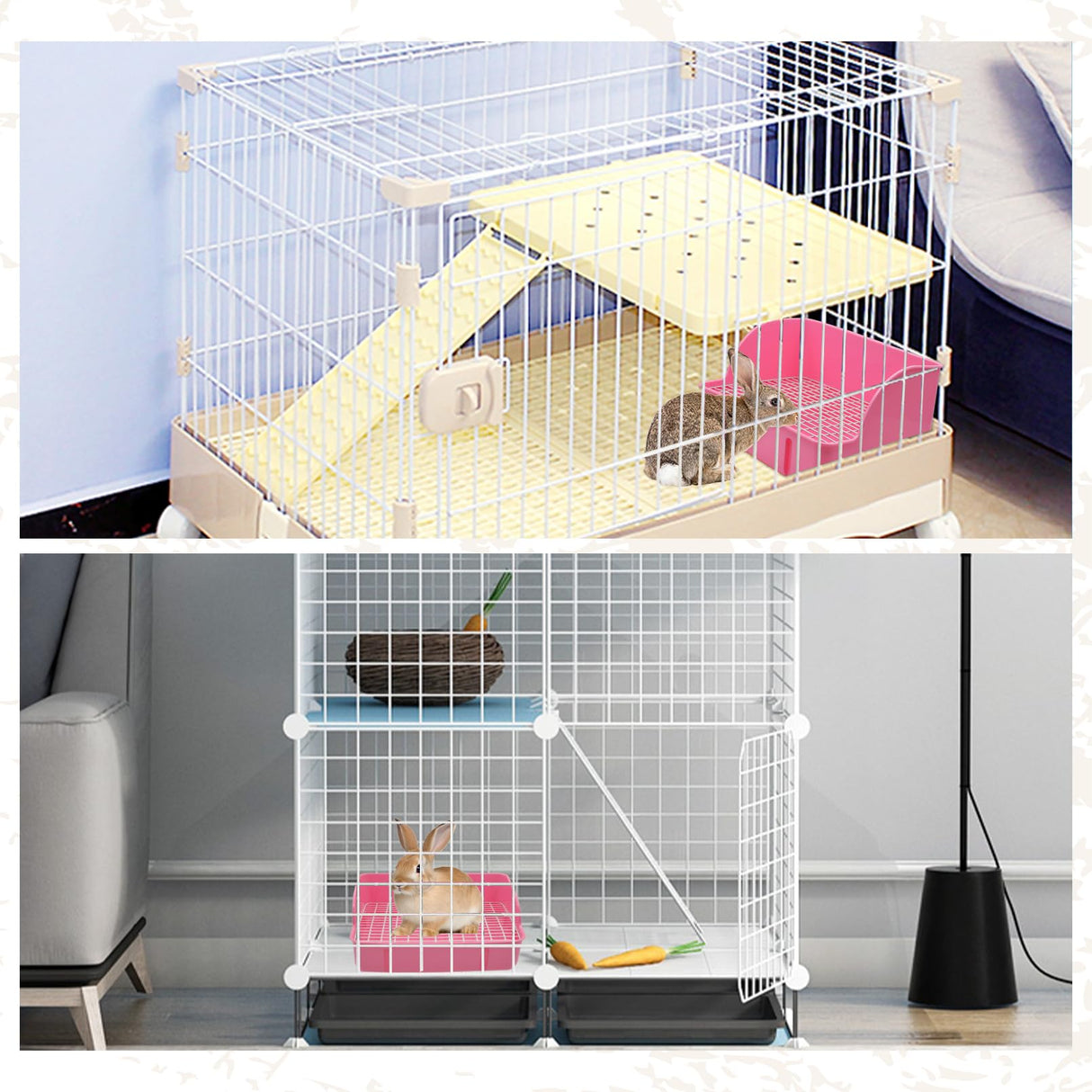 MUYG 12Pcs Rabbit Litter Box for Cage, Bunny Potty Trainer Corner Guinea Pig Plastic Square Grate Toilet Pet Bedding Litter Box for Small Animal Ferret Hamster Hedgehog (Pink)
