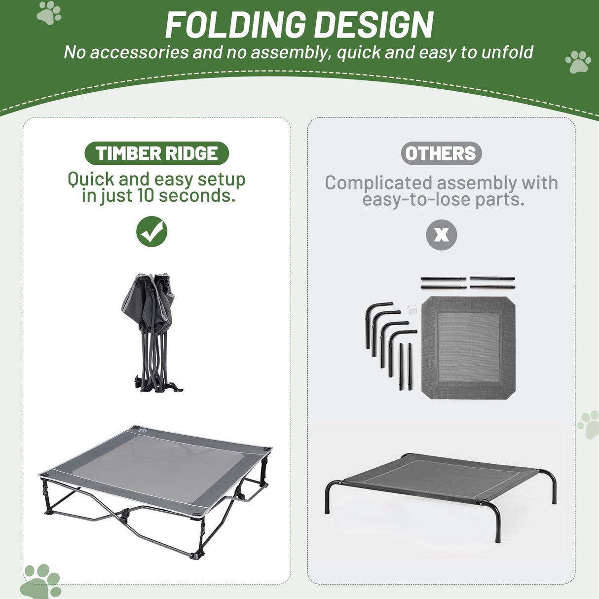 TIMBER RIDGE Outdoor Dog Bed, Cooling Elevated Pet Bed Portable Raised Dog Bed with Breathable Mesh, Dog Bed Foldable Dog Cot for Indoor & Outside, Grey