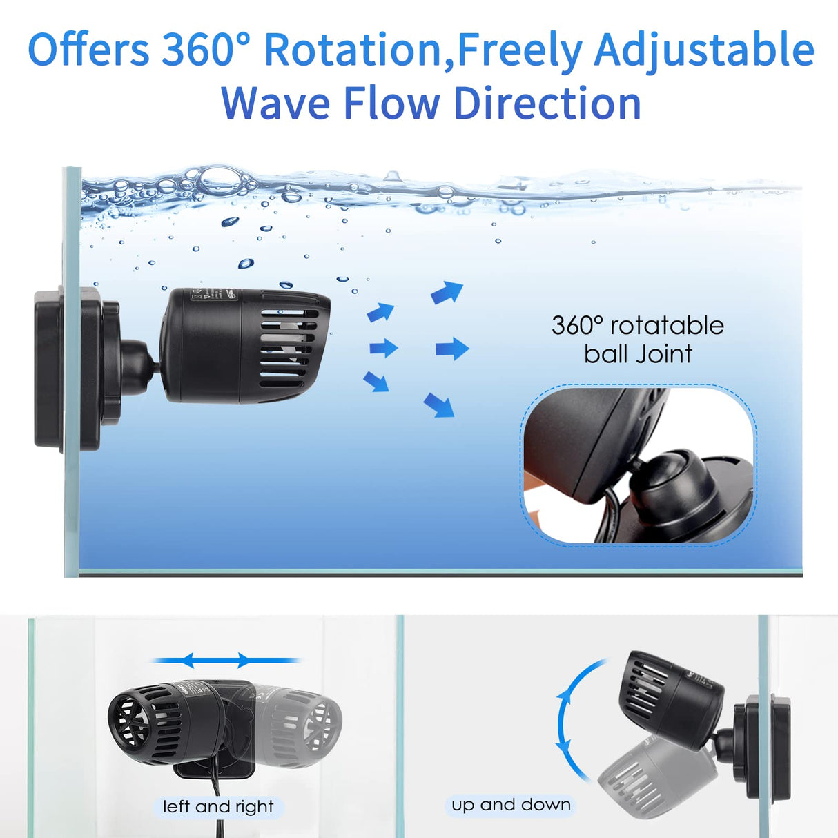 hygger Mini Wave Maker for 5~20 Gallon Aquarium with Magnetic Mount Quiet Powerhead for Saltwater and Freshwater Fish Tank 530GPH