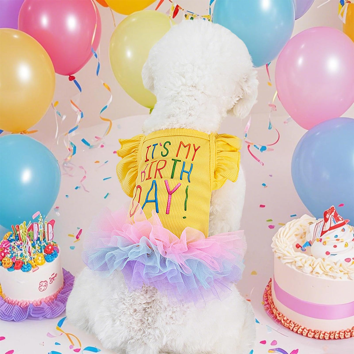 Yaopelky Dog Birthday Dress It's My Birthday Dog Dress Small Doggy Girl's Tutu Dresses Ruffle Sleeless Puppy Clothes Tulle Lace Skirt Pet Costume Cat Outfits (Yellow, S(6.5-12lb))