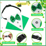 3PCS St. Patrick's Day Pet Costume Dog Top Hat Irish Tuxedo Bandana Green Collar Scarf Shamrock Sunglasses Kit Leprechaun Outfits for Medium Large Dogs Irish Party Lucky Dress Up Accessories