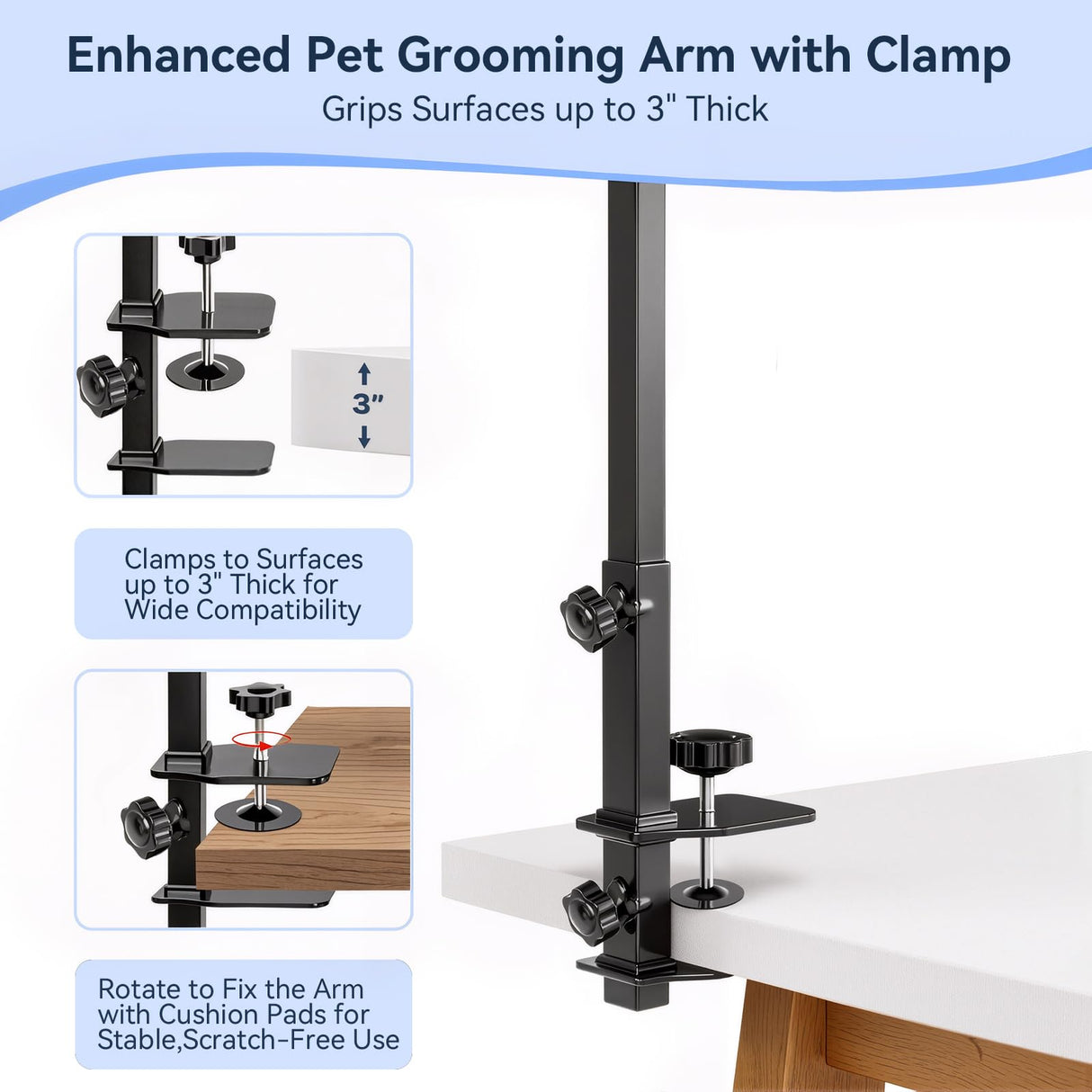 ZONEXCHIC Dog Grooming Arm with Pet Grooming Hammock, 27”-42” Adjustable Grooming Stand with No Sit Haunch Holders and Loop Noose, Grooming Restraint for Small and Medium at Home or Salon