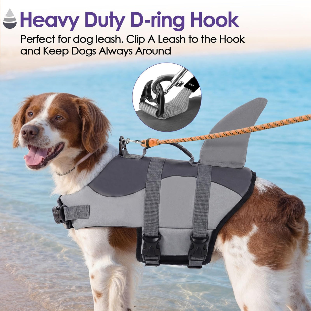 Bess Bridal Dog Life Jacket - Shark Life Vest for Swimming Boating - Reflective Lifejacket Swimsuit for Small Medium Large Dogs - High Buoyancy Lifesaver Preserver with Rescue Handle, Grey Shark XL