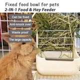 HERCOCCI Rabbit Hay Food Bin Feeder and Bunny Water Bottle Set, Hay Food Feeder Bowls Manger Rack with 500ml Hanging Water Dispenser Prevent Knock Over for Rabbit Guinea Pig Chinchilla (Large, White)