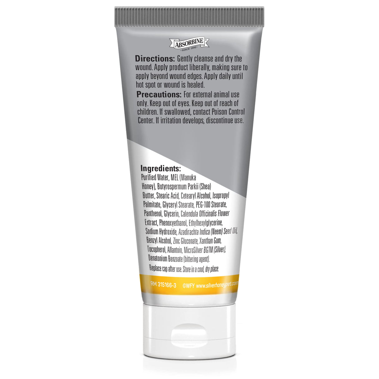 Absorbine Silver Honey Hot Spot & Wound Care Ointment for Dogs, Cats, Small Animals, 2oz Tube