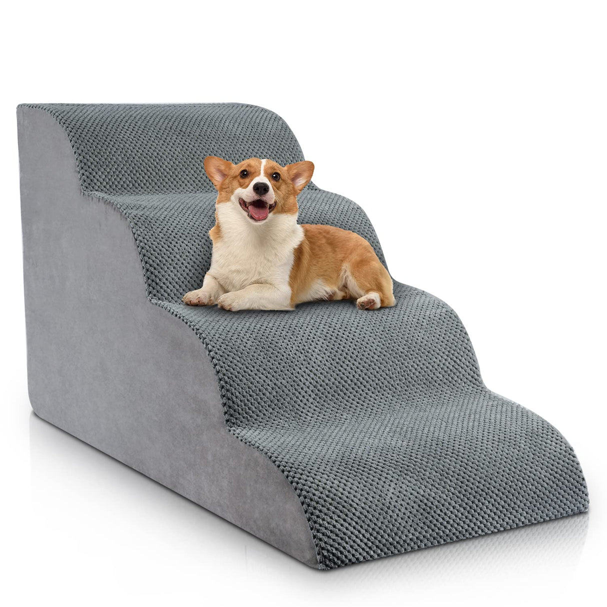 Chic Threads Dog Stairs for High Beds, 4-Step Dog Steps for Couch, Pet Stairs for Small Dogs and Cats, Non-Slip, Stable Indoor Dog Steps for high Bed