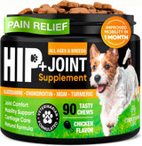 Glucosamine & Chondroitin for Dogs – Hip and Joint Supplement Chews with MSM, Vitamin C, Turmeric, Omega-3 for All Breeds – Pain & Mobility Support – 2-Month Supply – Chicken Flavor