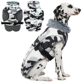 DENTRUN Extra Large Warm Dog Jacket - Windproof Water Repellent Reflective Coat, Adjustable Plush Turtleneck, Easy Wear Fleece Lined Cold Weather Vest for Great Dane, White Camo, XXXL