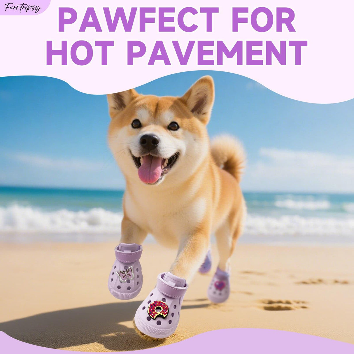 Dog Shoes,Non-Slip Waterproof Sandals for Hot Pavement, Breathable Perforated Boots,Adjustable Straps Dog Rain Booties for Summer Beach and Rainy Day(Purple,#4)