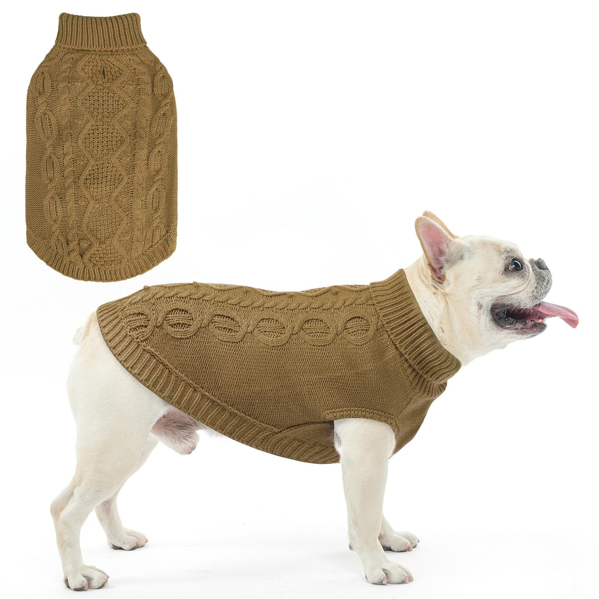 SCENEREAL Dog Sweater for Large Medium Small Dogs Girls Boys, Knitted Dog Winter Coat Warm Sweatershirts Outfits, Classic Pet Clothes with Leash Hole, Soft Pet Knitwear Apparel, Beige SM