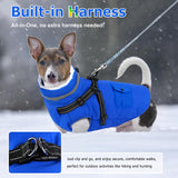 Dogcheer Dog Coat with Harness, Waterproof Warm Dog Winter Jacket with Pockets, Reflective Pet Fleece Jacket Turtleneck Snowsuit for Small Medium Large Dogs - Blue, 2XL