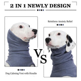 ROZKITCH Anxiety Vest for Dog, Pet Neck Wrap with Hoodie Shirt Soft Ears Cover, Thunder Jacket for Dogs Anxiety for Fireworks Travel Vet Visit 4th of July Holiday Christmas Blue L