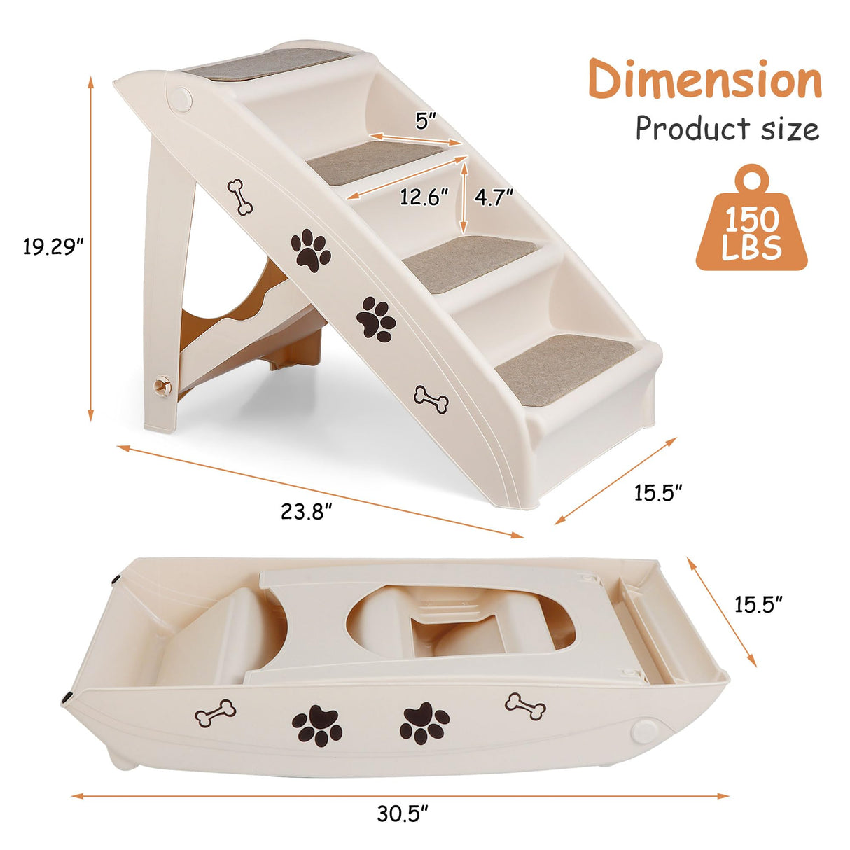 20" H 4-Step Dog Stairs for Small Dogs and Cats, Non-Slip Dog Steps for High Beds, Couch, Sofa, Sturdy Pet Steps (Tan)
